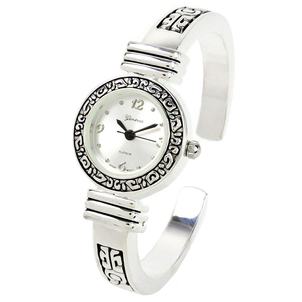 Silver Western Style Decorated Bangle Cuff Watch for Women