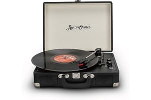Bluetooth 3-Speed Record Player, ByronStatics Smart Portable Wireless Vinyl Turntable Built in Stereo Speakers Suitcase Record Player with Extra Stylus, RCA Line out Aux in - Black