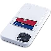 Dockem M2L Card Case for iPhone 14 Plus with Liquid Silicone Shell, Built-in Metal Plate for Magnetic Mounting & Stitched-on Wallet with 2 Premium Synthetic Leather Credit Card Slots (M2L, White)