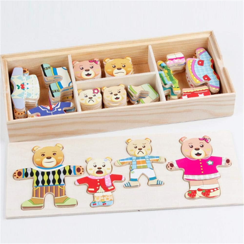 Wacemak1r Family of Bears or Rabbit Jigsaw Puzzle for Kids Wooden Toys Dress up Game Wooden Puzzle Toys for 2-5 Years Olds Early Education Toy Intellectual Development