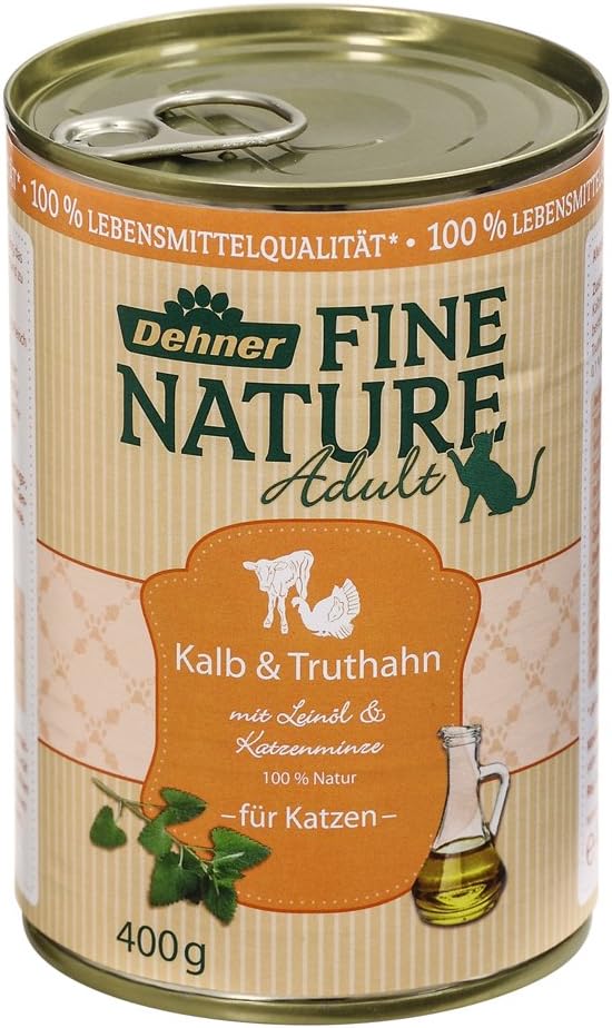 Dehner fine nature Food Grade Calf and Turkey Cat Food Adult 6 x 400 g (2400 g)