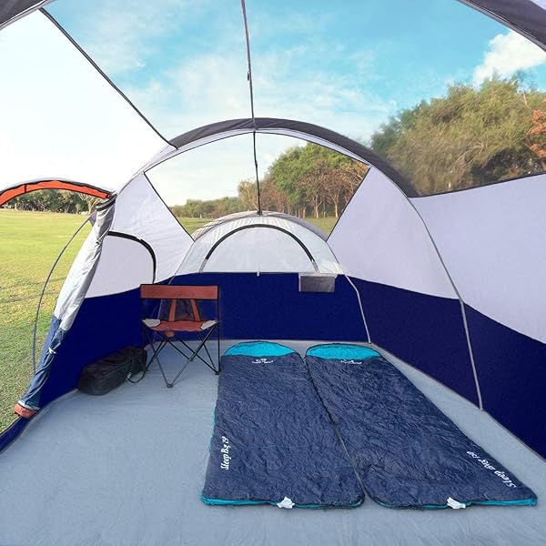 CAMPROS CP TENT 8 PERSON CAMPING TENTS, WEATHER RESISTANT FAMILY TENT, 5 LARGE MESH WINDOWS, DOUBLE LAYER, DIVIDED CURTAIN FOR SEPARATED ROOM, PORTABLE WITH CARRY BAG – DEEP GRAY