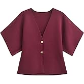 hathne Women's V Neck Short Sleeve Cardigan Sweater Button Down Ribbed Knit Tops