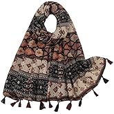 Yeieeo Boho Scarf for Women Lightweight Floral Printed Scarf Fall Winter Fashion Fringed Shawl