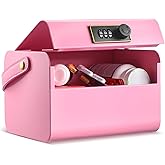 Honeydak Lock Box for Medication Metal Small Medicine Safe Pill Storage Box Portable Medicine Organizer with Combination Code and Handle for Refrigerator Fridge First Aid(Pink)