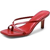 DREAM PAIRS Heels for Women Flip Flops Kitten Low Heels Open Square Toe Thong Heeled Sandals, Fashion Comfort Shoes for Party Casual Slides