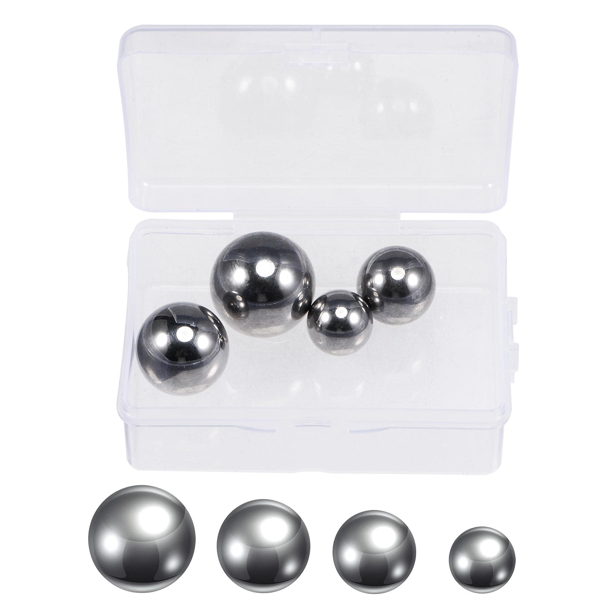 sourcing map 4pcs 4 Size Bearing Balls Assortment 304 Stainless Steel 1" 7/8" 3/4" 5/8" with Storage Box