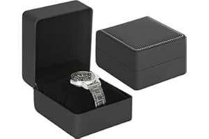 BAOPEND Single Watch Case, Travel Watch Gift Box with Removable Pillow, Luxury PU Leather Wristwatch Display Organizer Holder Boxes for Mem and Women (Black)