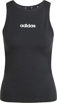 Damen Essentials Linear Slim Cotton Tank Shirt, Black/White, S