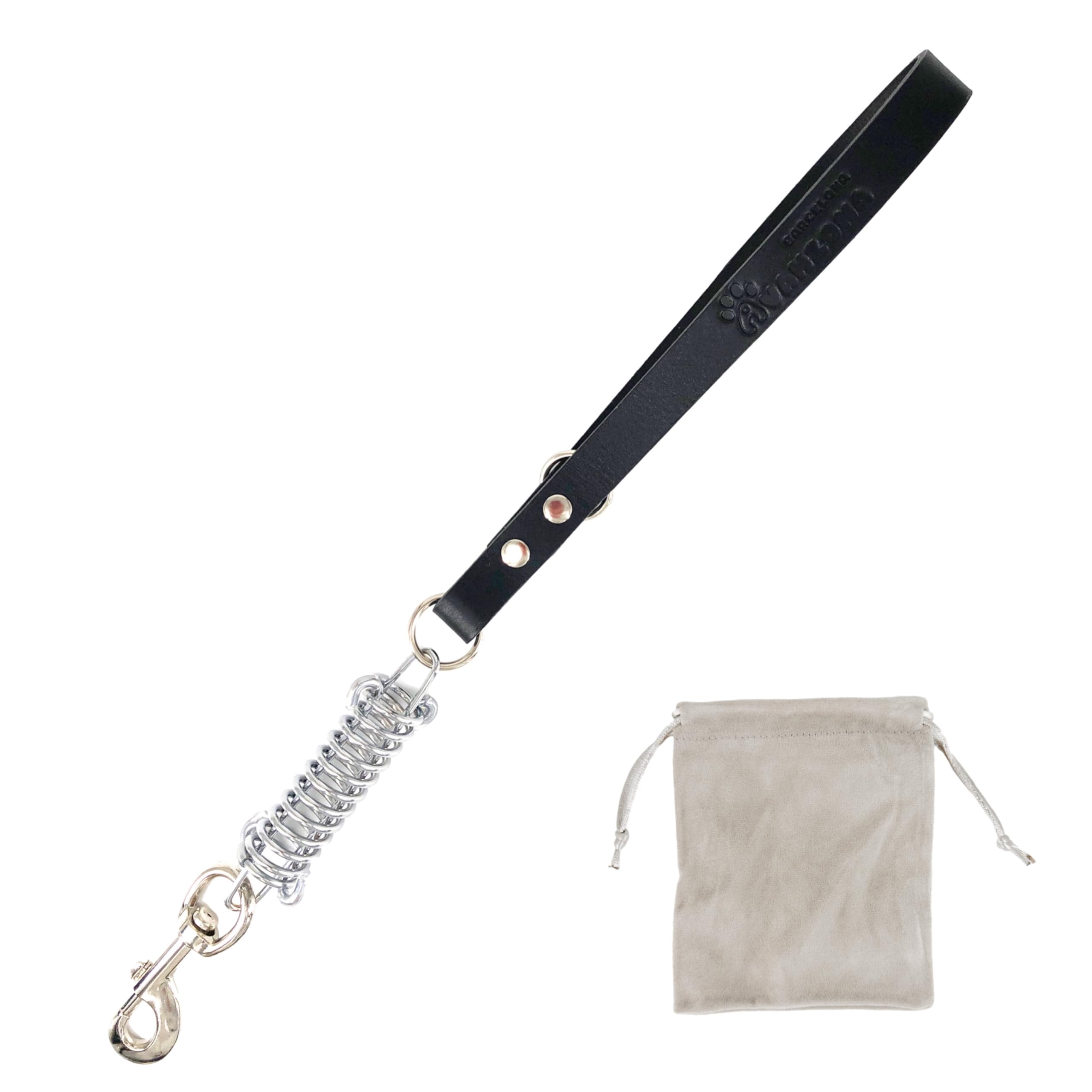 Short Leather Anti-Pull Dog Leash with Spring Shock Absorber, for Medium and Large Dogs, Spain. Black. 45CM. — image 1