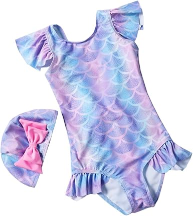 Amazon Com Taitaibaby Baby Toddler Girl One Piece Swimsuit Kids Swimwear Girls Mermaid Bikini Bathing Suit With Hat 1 6 Years Clothing