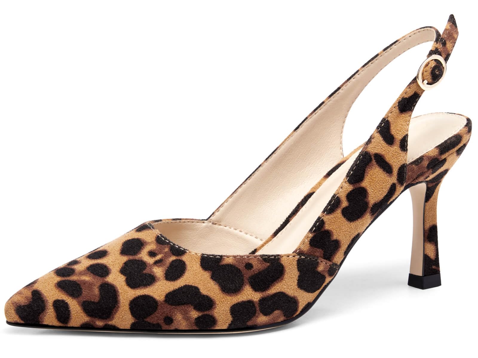 Photo 1 of Rilista Women's Slingback Kitten Heels Closed Pointed Toe Wedding Party Dress Pumps Shoes, Leopard, Size 9.5