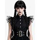 Juziviee Girls Braided Black Wigs for Gothic Costume Women Cute Soft Black Wig with Bangs for Halloween Costume Cosplay JZ025BK