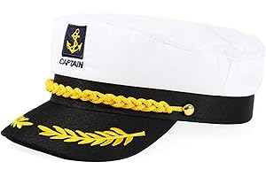 Soochat Captain Hat Nautical Sailor Skipper Hat Ship Yacht Boat Sailor Navy Marine Admiral Hats for Halloween Costume Accessory White