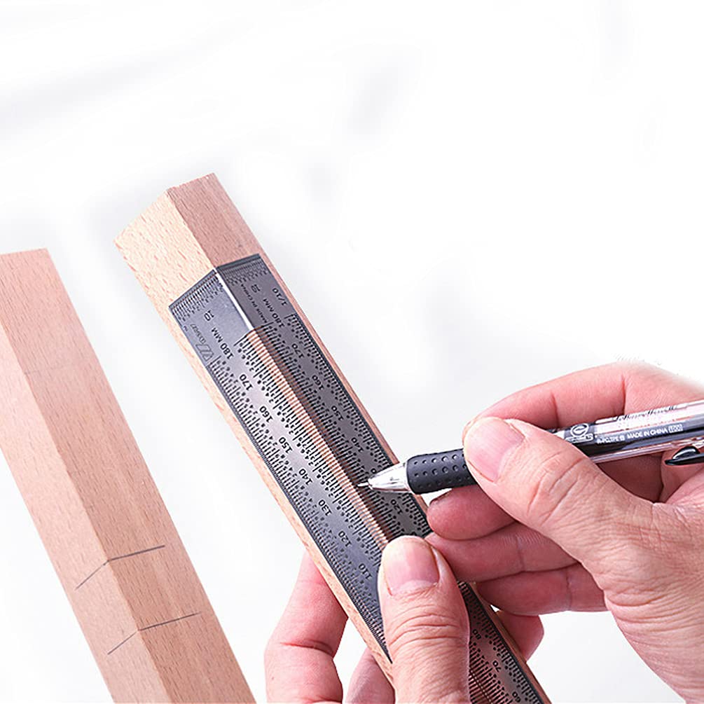Scribe Line Marking Ruler with Holes Measuring Tools Carpenter Measuring Tools Drawing Ruler with Stop High Precision Woodwork Marking Gauge 3D Rulers,90 Degree Right Scale Stainless Steel (180mm)