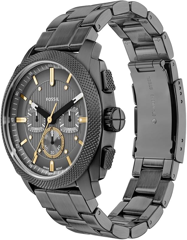 New Machine Reloj para Hombre, Movimiento cronógrafo de Cuarzo de 44 mm con Correa de Acero Inoxidable o Cuero, Gris Suave, Pulsera — foto 3 de 6