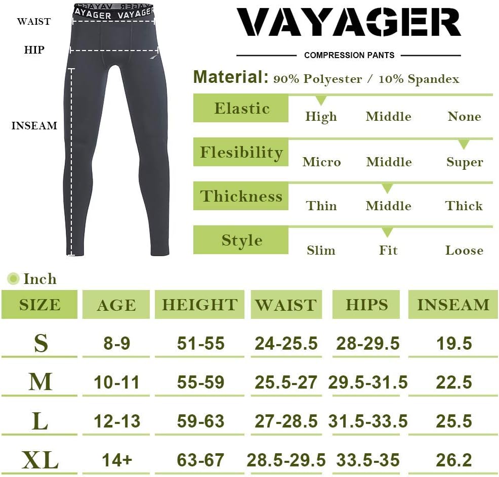 VAYAGER Youth Boys' Compression Leggings Thermal Base Layer Pants Athletic Runing Workout Tights for Baseball, Football, Yoga : Sports & Outdoors