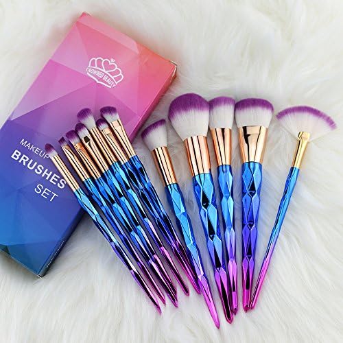 Unicorn Makeup Brushes Set 12pcs Diomand Gorgeous Professional Synthetic Kabuki Cosmetics Foundation Blending Blush Eyeliner Face Powder Eyebrow Concealer Eyeshadow Cosmetic Brushes Kit Rose Gold