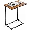 Pipishell C-Shaped Side Table, C-Table for Sofa, End Table with Metal Frame, Large Surface Couch Table for Living Room, Bedroom, and Home Office, Rustic Design, PIET11V
