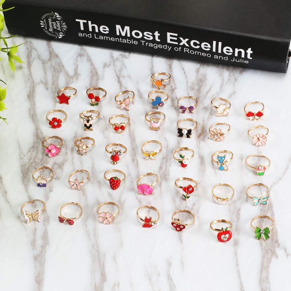 FOGAWA 36Pcs Adjustable Rings Set for Girls Princess Jewelry Finger