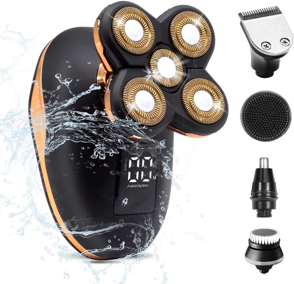 Multifunctional Electric Shaver & Grooming Kit for Men, 5 in 1 Wet and Dry Waterproof Electric Razor, Bald Head Shaver, 4D Floating Hair Clippers, Facial Cleaner (Upgraded Version)