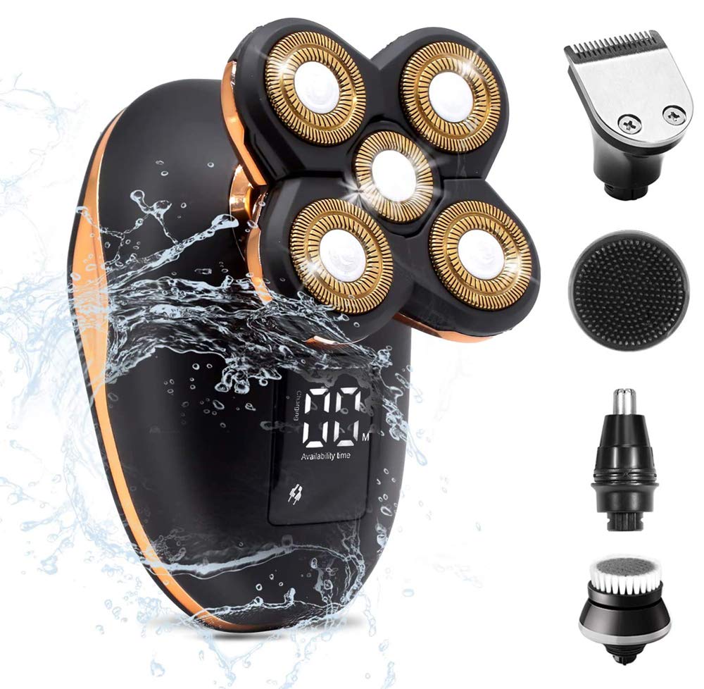 Multifunctional Electric Shaver & Grooming Kit for Men, 5 in 1 Wet and Dry Waterproof Electric Razor, Bald Head Shaver, 4D Floating Hair Clippers, Facial Cleaner (Upgraded Version)