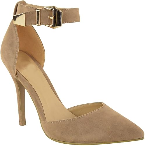 pointed court shoes with ankle strap