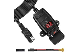 EXTRACTME Motorcycle USB Charger, 30W USB Type C PD & 24W QC3.0 Motorcycle Phone Charger with Voltmeter & ON/Off Switch, SAE to USB Motorcycle Accessories for Phone, Tablet, GPS, etc