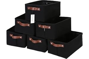 Hinwo 6-Pack Small Canvas Fabric Storage Baskets Set with Handles, Open Storage Bins, Cube Storage Organizer, Shelf Organizer