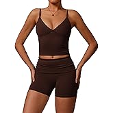 2 Piece Workout Sets for Women Strappy Padded Tank Top High Waist Tummy Control Shorts Pilates Outfits