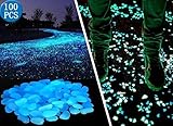 Opps 100 Pcs Glow in the Dark Garden Pebbles for Walkways and Decor in Blue