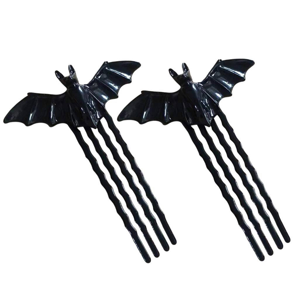 Lurrose 2pcs Halloween Hair Combs, Halloween Bat Side Comb Bat Hairpin Combs Hair Accessories for Girls Woman