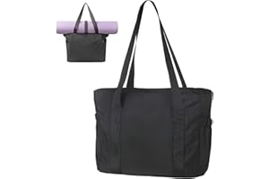 Large Capacity Tote Bag with Yoga Mat Holder, Top Handle Shoulder Handbag for Gym and Work, Black