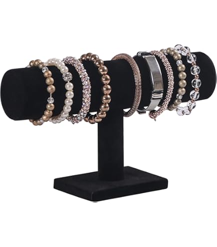 Velvet Bracelet Display Stand - 1 Tier Jewelry Organizer Holder For Bangles, Watches & Bracelets (Black) - View #8