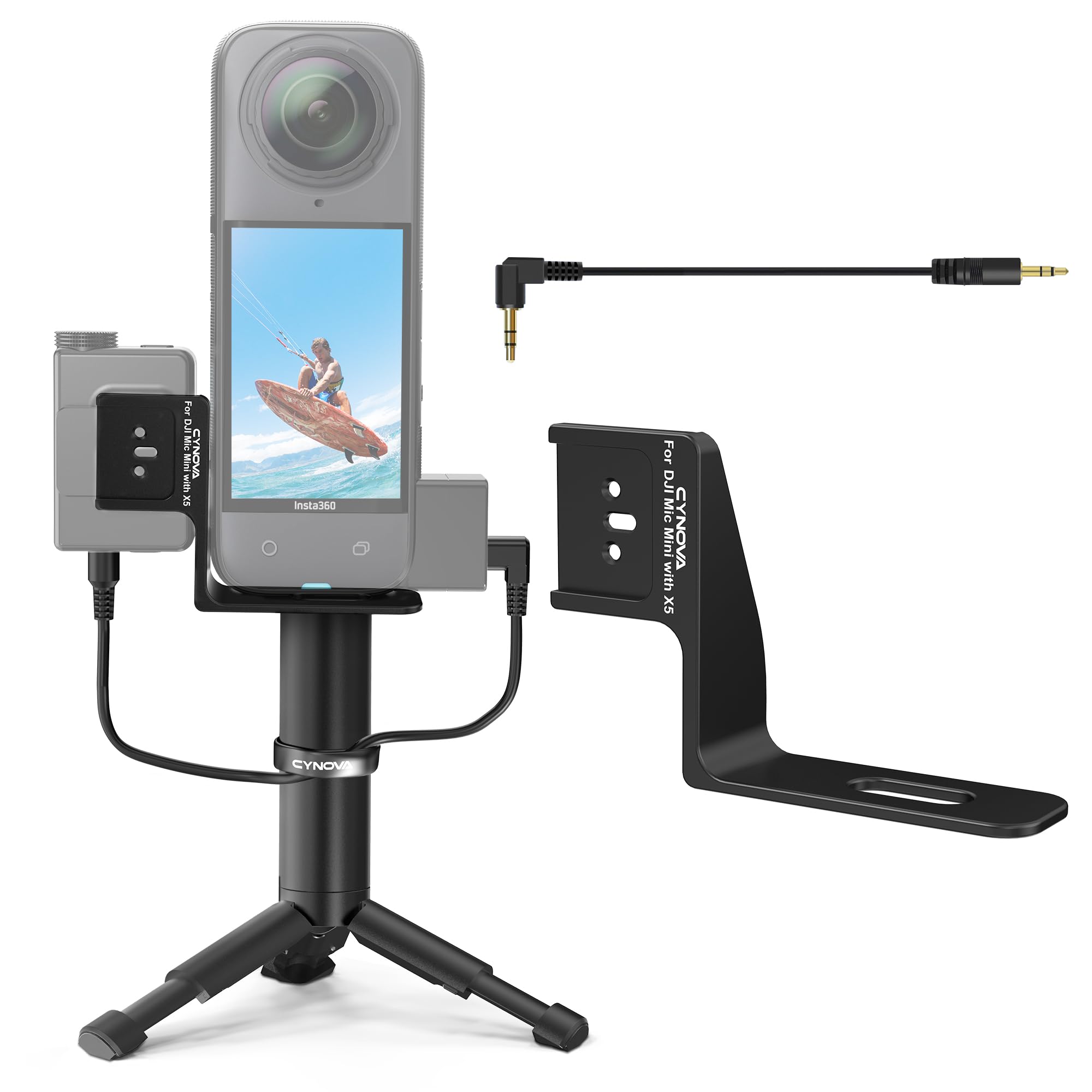 Photo 1 of CYNOVA Mount for Insta360 X5 Accessories, Insta 360 X5 Cold Shoe Mount, Invisible Mic Bracket Designed Specifically for DJI Mic Mini?with 3.5mm Audio Cable and Fixed Velcro?