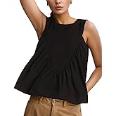 Wyeysyt Peplum Tops for Women Shirred Swing Tank Tops Pleated Flowy Vest Casual Sleeveless Blouse Loose Fit Ruffled Shirts