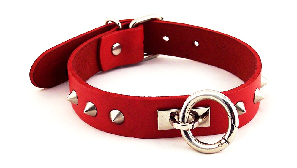 Rouge Garments O Ring Studded Collar ,One Size,Red