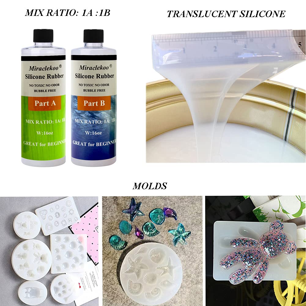 Silicone Mold Making Kit 15A Liquid Silicone Rubber Platinum, Flexible, Translucent, 32 oz