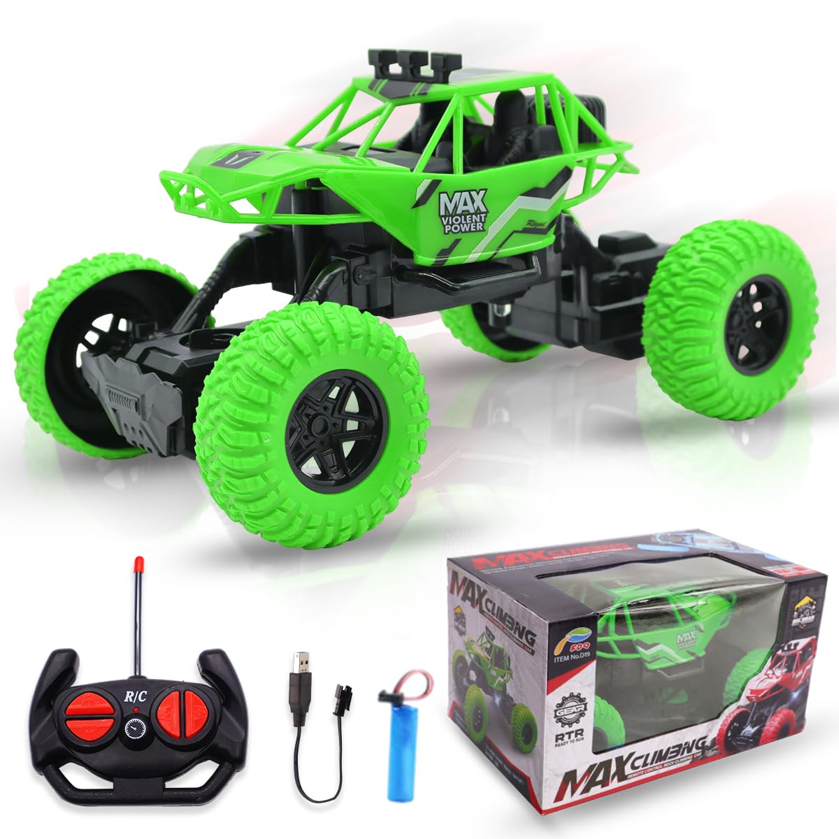 LKNBIF Remote Control Cars, Kids RC Cars High-Speed Off-Road Race Car with Rechargeable Battery, Radio Controlled Truck Toy for Kids Christmas Birthday Gifts for Aged 4 and Up-Green