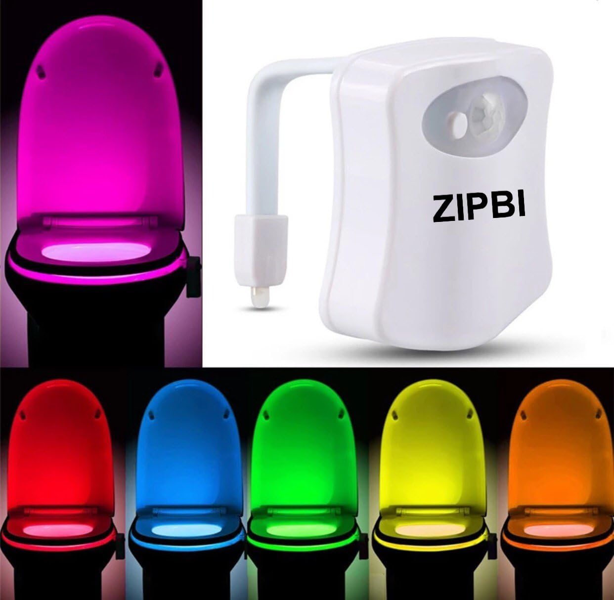 Zipbi Motion Activated Toilet Light-Led Lamp-8 Colors-Saves Energy-One Size Fits All