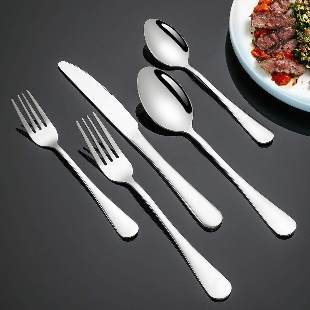  | Silverware Set, Briout Flatware Set service for 4, Stainless Steel Cutlery Set 20 Piece Include Upgraded Knife Spoon Fork, Mirror Polished, Dishwasher Safe: Flatware Sets
