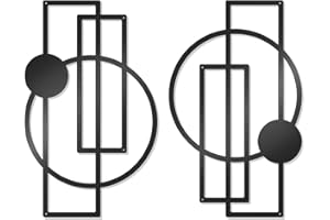 OYEFLY 2 Pcs Metal Abstract Wall Art,Modern Geometric Decor (Black, style 1)