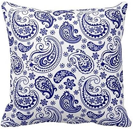 Navy Blue White Vintage Floral Paisley Pattern Throw Pillow Case