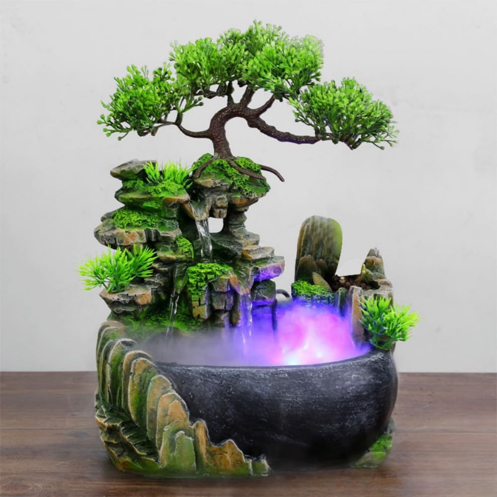 Photo 1 of Xshelley Indoor Tabletop Fountains ? Rockery, Water, Waterfall, Plants, Desktop Fountain, atomizing humidifier Fountain, Home Office Desktop Decorations, Automatic Pump with Power Switch