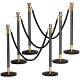 Goplus 6pcs Stanchion Set, Crowd Control Barrier Stainless Steel Stanchion Posts Queue Pole with 5Ft Velvet Rope, Suitable fo