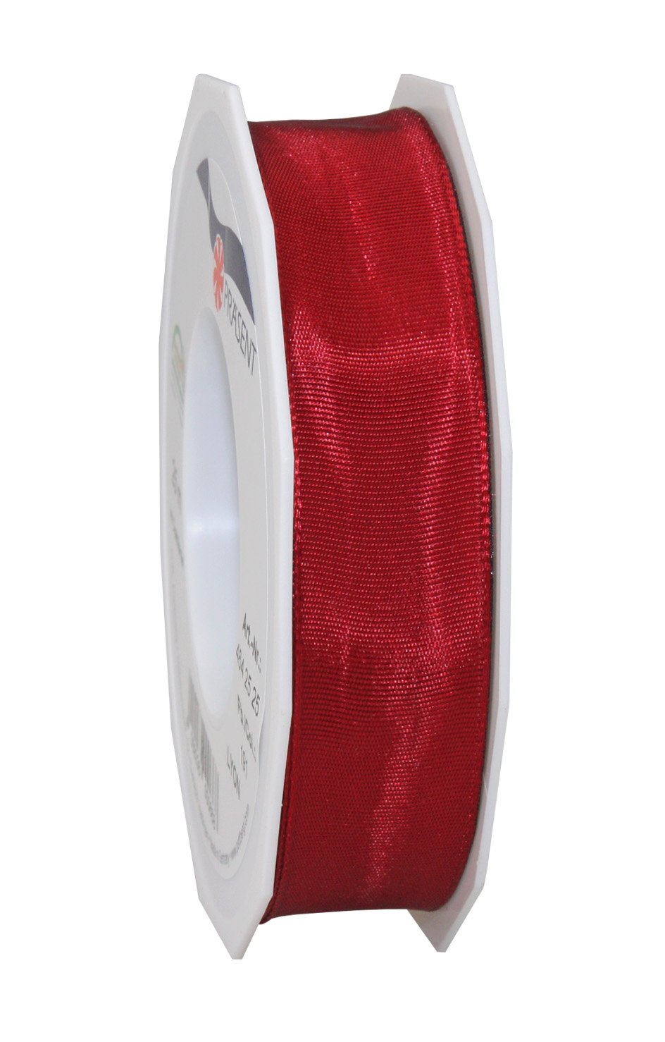 PRÄSENT - Lyon Wired Taffeta Ribbon Ruby Red 25 mm width, 25 m length