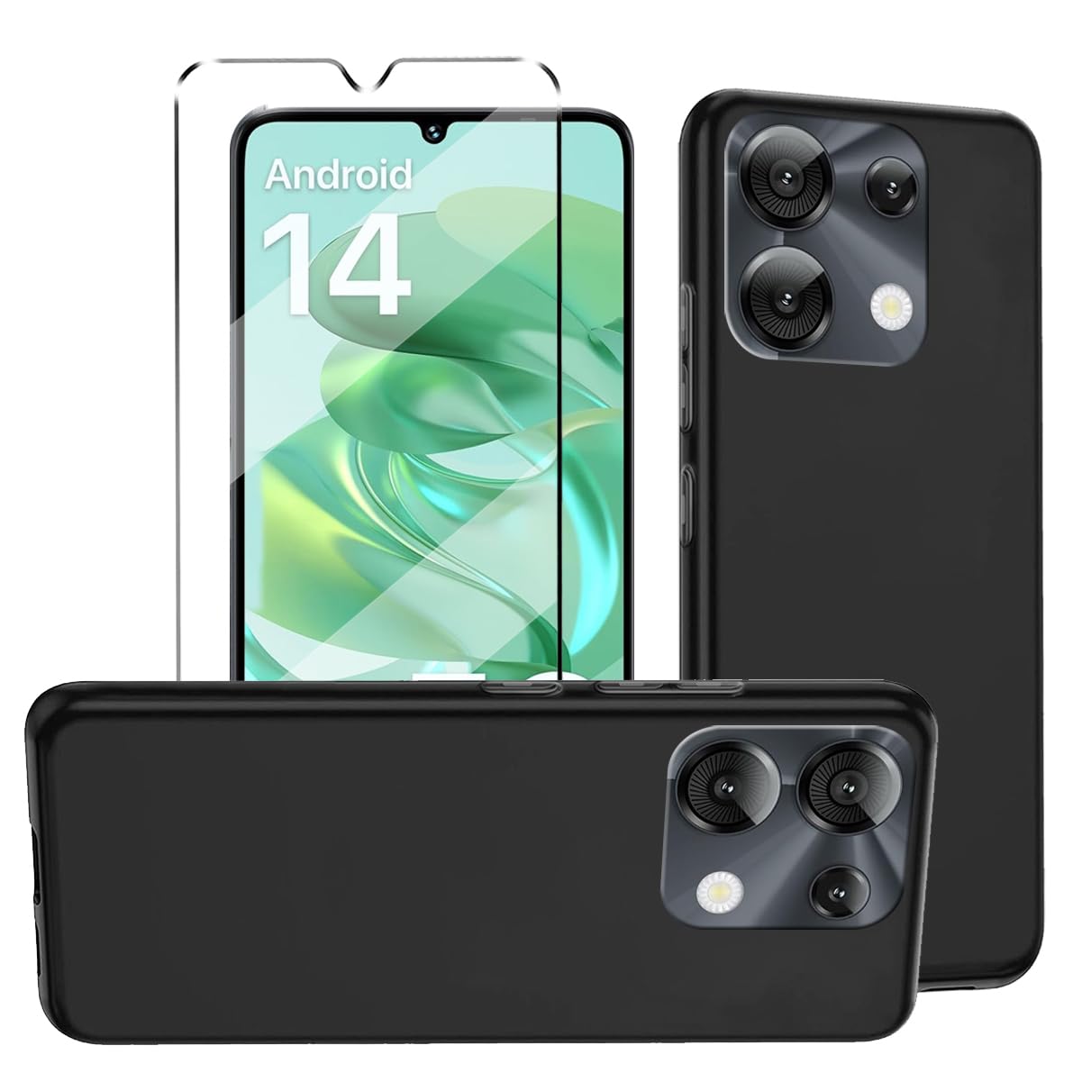 HuiYouMY 2-in-1 Case Compatible with UMIDIGI G9 5G/G9C/G9T/G9A Cover with 1 Pack Tempered Glass Screen Protector for UMIDIGI G9 5G/G9C/G9T/G9A, Slim Fit Soft Phone Case Cover - Black