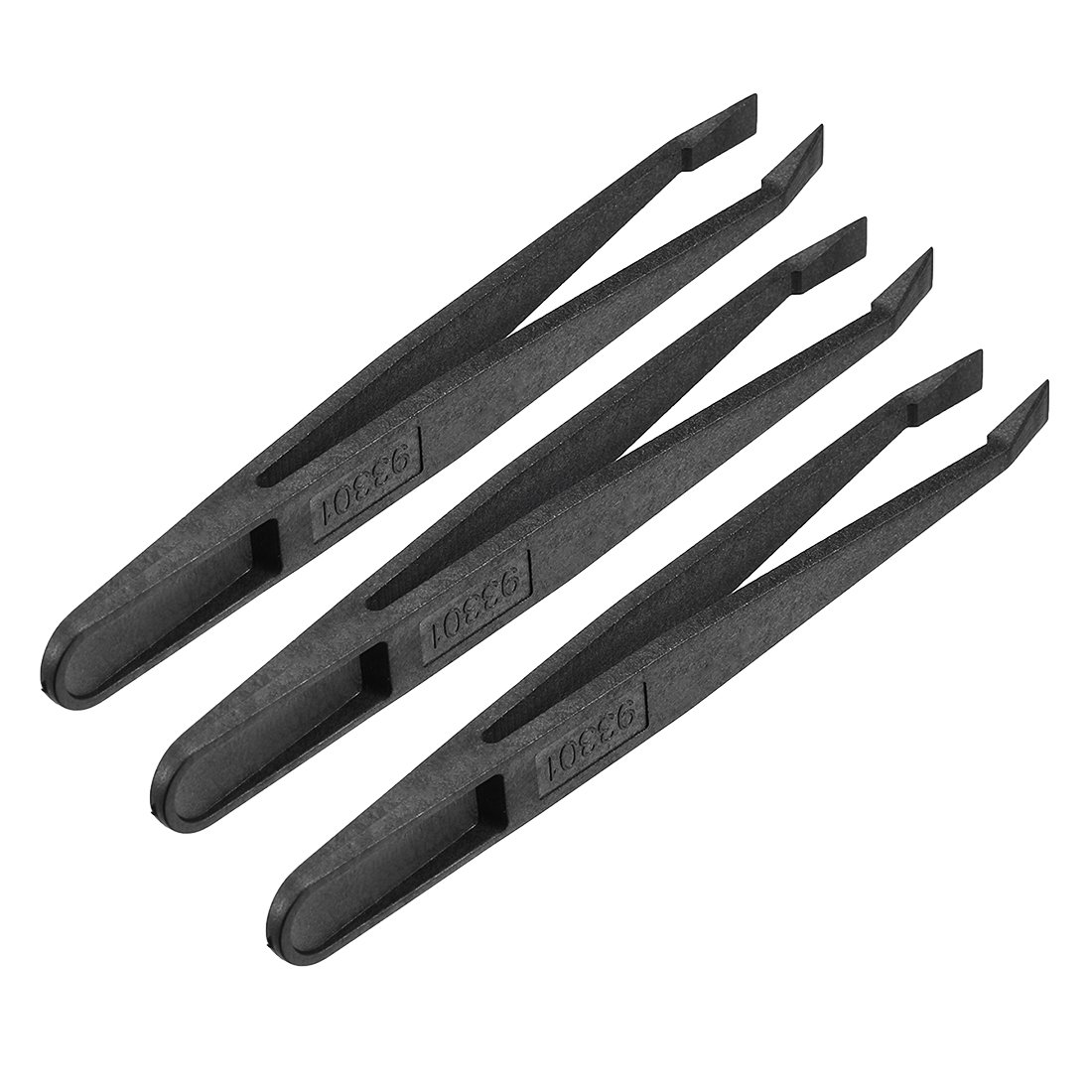 Sourcingmap Plastic Anti-Static Tweezers, Precision Slant Flat Tip for Jewelry Craft DIY Beauty Electronics Repair Tool Black 3 Pcs