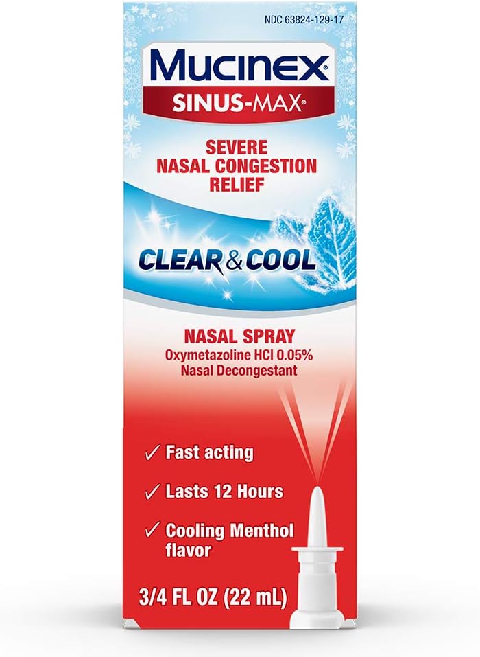 Mucinex Sinus-Max Nasal Spray Clear & Cool , 0.75 oz (Pack of 4) Packaging May Vary: Health & Personal Care
