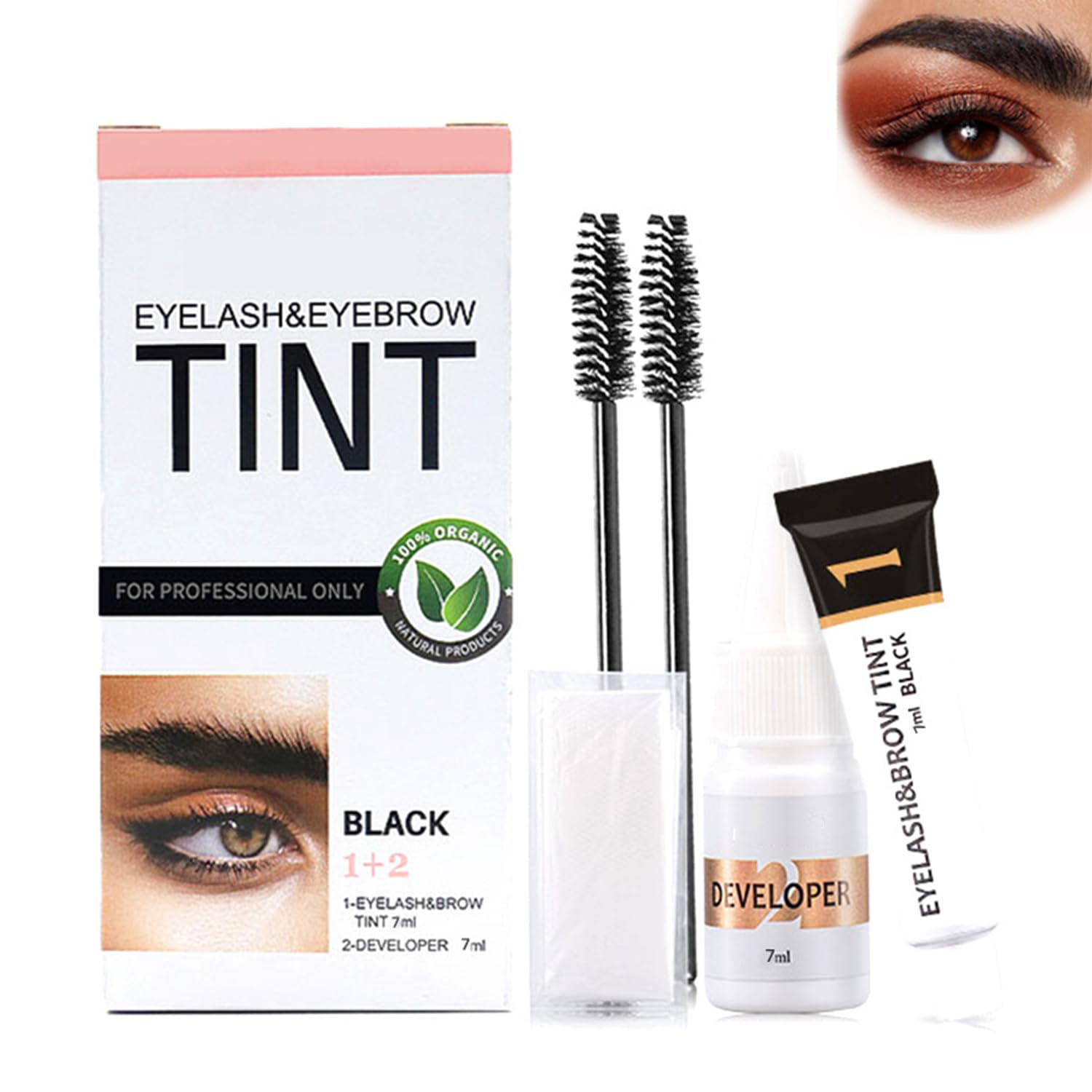 2-in-1 Eyebrow & Eyelash Tint Kit, Lash and Brow Dye Set for Salon or DIY Use, Long-Lasting Black Eyebrow Tint & Lash Tint with Tools, Natural Look, Easy Application, Waterproof Finish